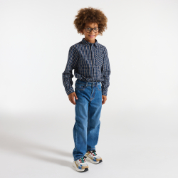 قميص بمربعات أزرق داكن للأولاد